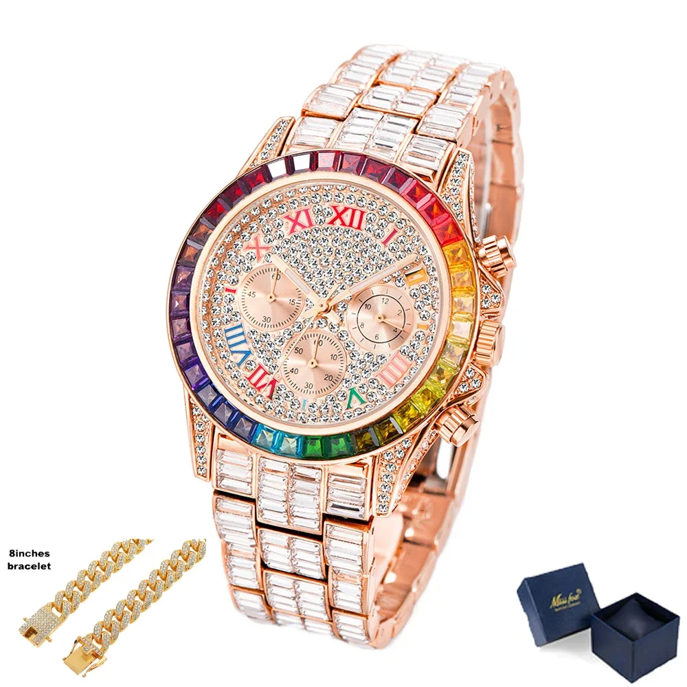 メンズ腕時計,高級,手作り,ダイヤモンド,ゴールドスチール,クロノ