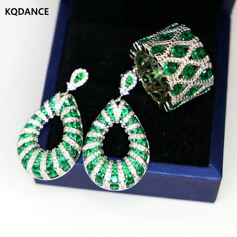 

KQDANCE Created Tanzanite Emerald Ruby Diamond Tear Drop Earrings with Blue/Red/Green Gem Stone Rings Jewelry Sets 2022 Trend