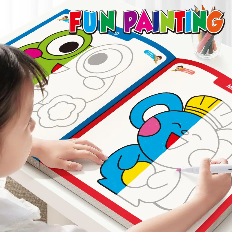 Libro da colorare creativo per bambini: metà colorare, animali, attività d'arte, giocattoli da disegno per l'apprendimento precoce, libro da colorare per bambini