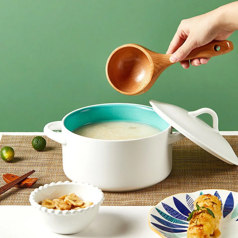 Natural Solid Wood Noodle Spoon Large Soup Ladle Japanese Short Handle Porridge Spoon Soup Ladle Water Scoop Kitchen Household, wooden scoop spoon