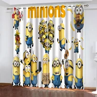 Minion Curtains For Living Room Anime Printed Blackout Curtains Home Decor Dustproof Cartoon Cute Perforated 100% Polyester 1
