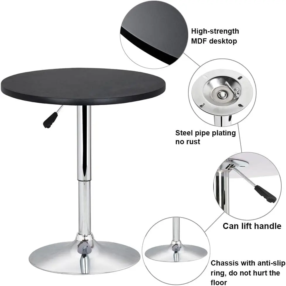 2pcs Home Bar Table Height Adjustable Pub Round Table with 360 Swivel Counter Height Bistro Table, Black
