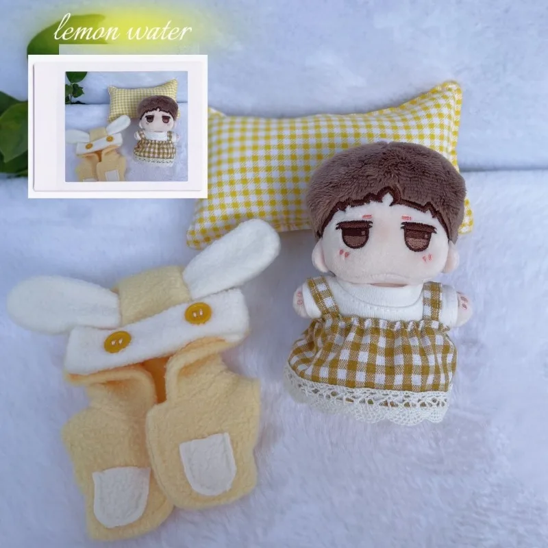 

handmade 3PC/SET 10cm Cute plush Custard Jacket Plaid Skirt Suit doll clothes Outfit for idol Doll accessories