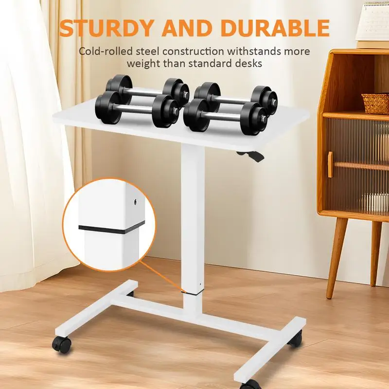 Laptop Desk With Wheels Adjustable Pneumatic Lift Table Portable Computer Workstations Sit Stand Desk For Home Study