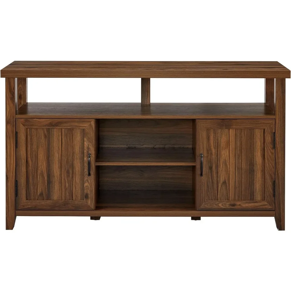 Walker Edison Kent Modern Rustic Grooved Door Tall Stand for TVs up to 65 Inches, 58 Inch, Dark Walnut 5