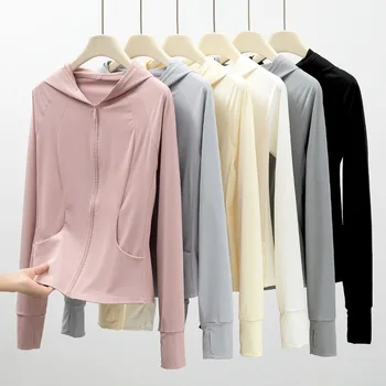 Summer Cool  Sun Protection Clothing Women'S NEW Outdoor Sports Hoodies Uv Protective Coat Female Slim Breathable Crop Tops 1