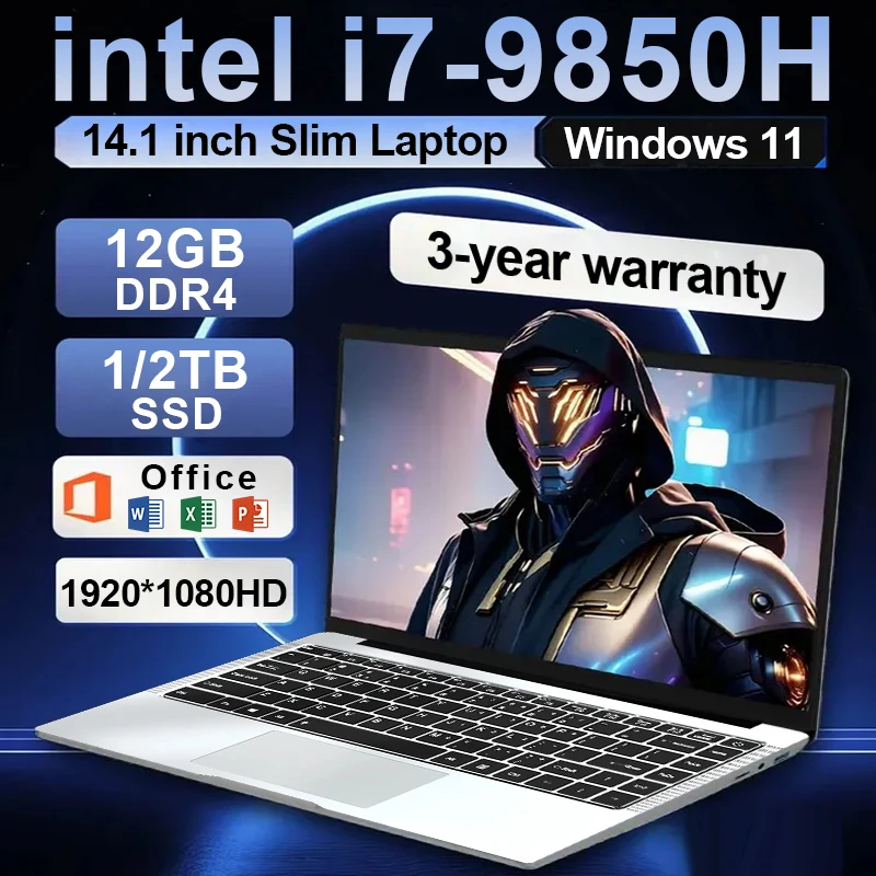14.1 inch Laptop Intel Core i7 9850H Windows 11 Gaming Laptops