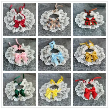 패션 나비 매듭 애완 동물 칼라 귀여운 레이스 메쉬 자수 애완 동물 턱받이 트림 천 사랑스러운 개 고양이 목걸이 목 스트랩 작은 중형 개