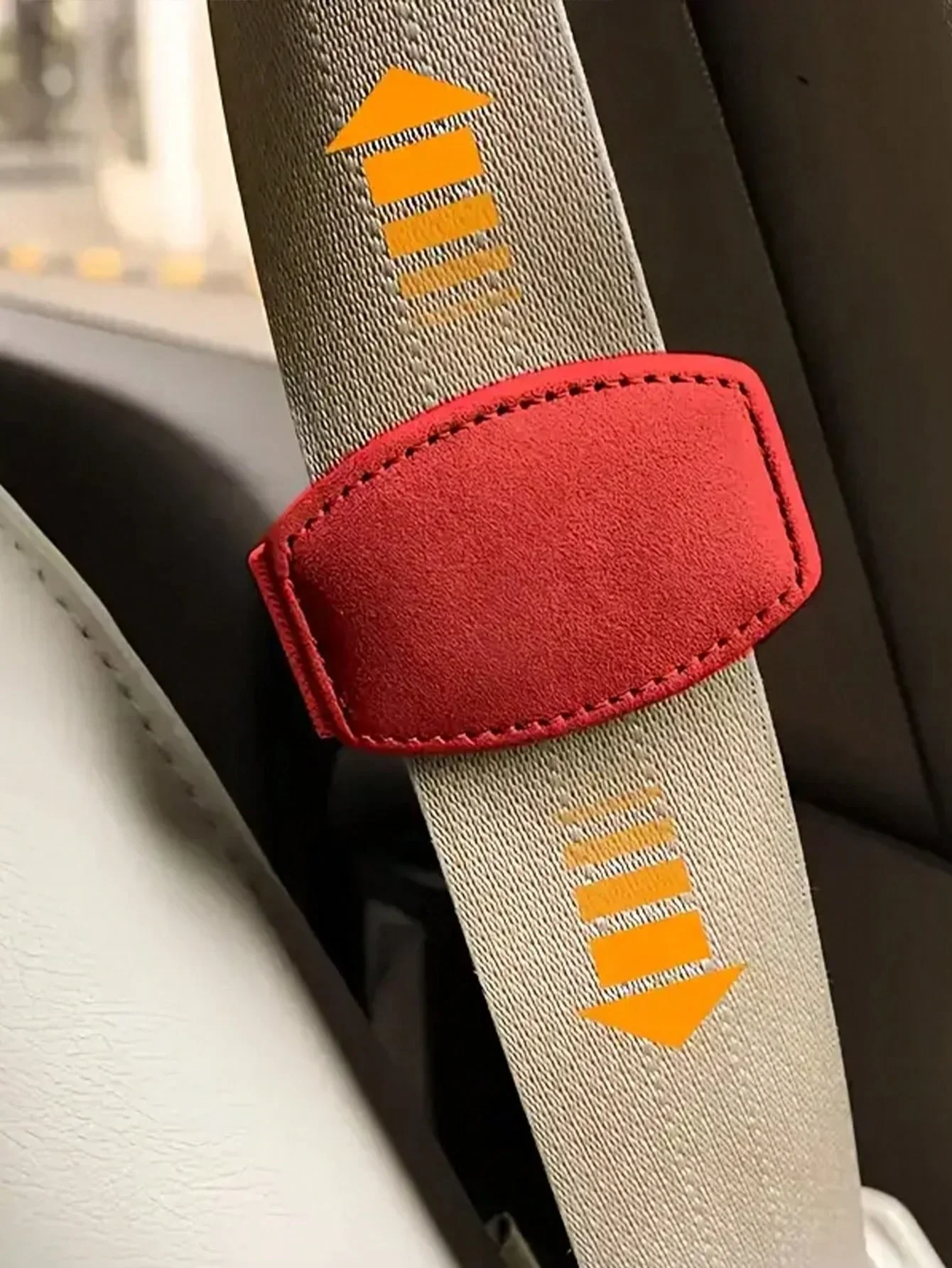 Magnetic Seat Belt Adjuster Soft Alcantara Fabric Non-Slip Design Reduces Pressure & Enhances Comfort