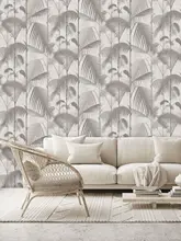  Palm Jungle Wallpaper in Grey, Papier peint Palm Leaves, Tropical Botanical Wallpaper in scandinavian style 