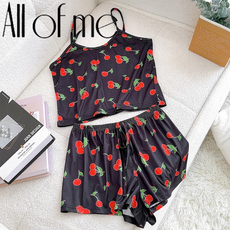 2Pcs Satin Pajama Set for Women Sleepwear Sexy Strap Vest Top Shorts Nightwear Pijamas Sexy Lingerie Sleep Shorts Set Sleepwear