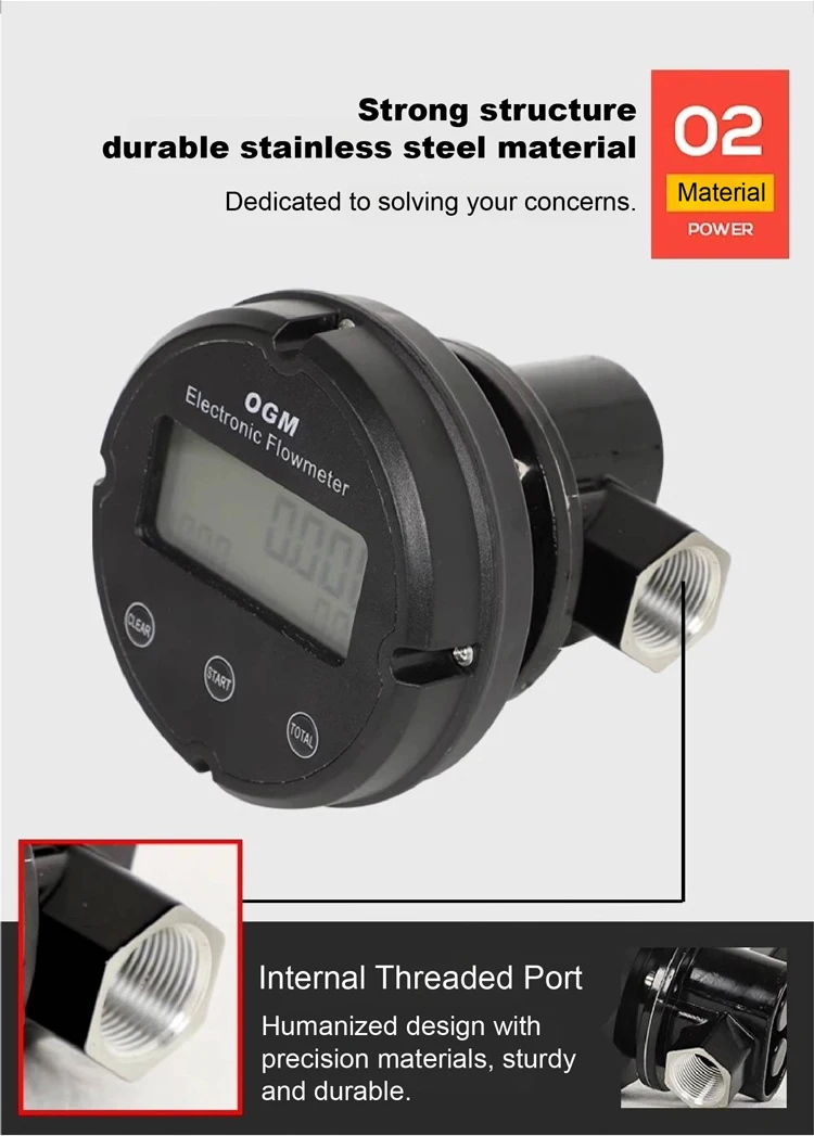 1″ Plastic Electronic Turbine Flowmeter Oval Gear Flow Meter for Diesel Fuel Dig