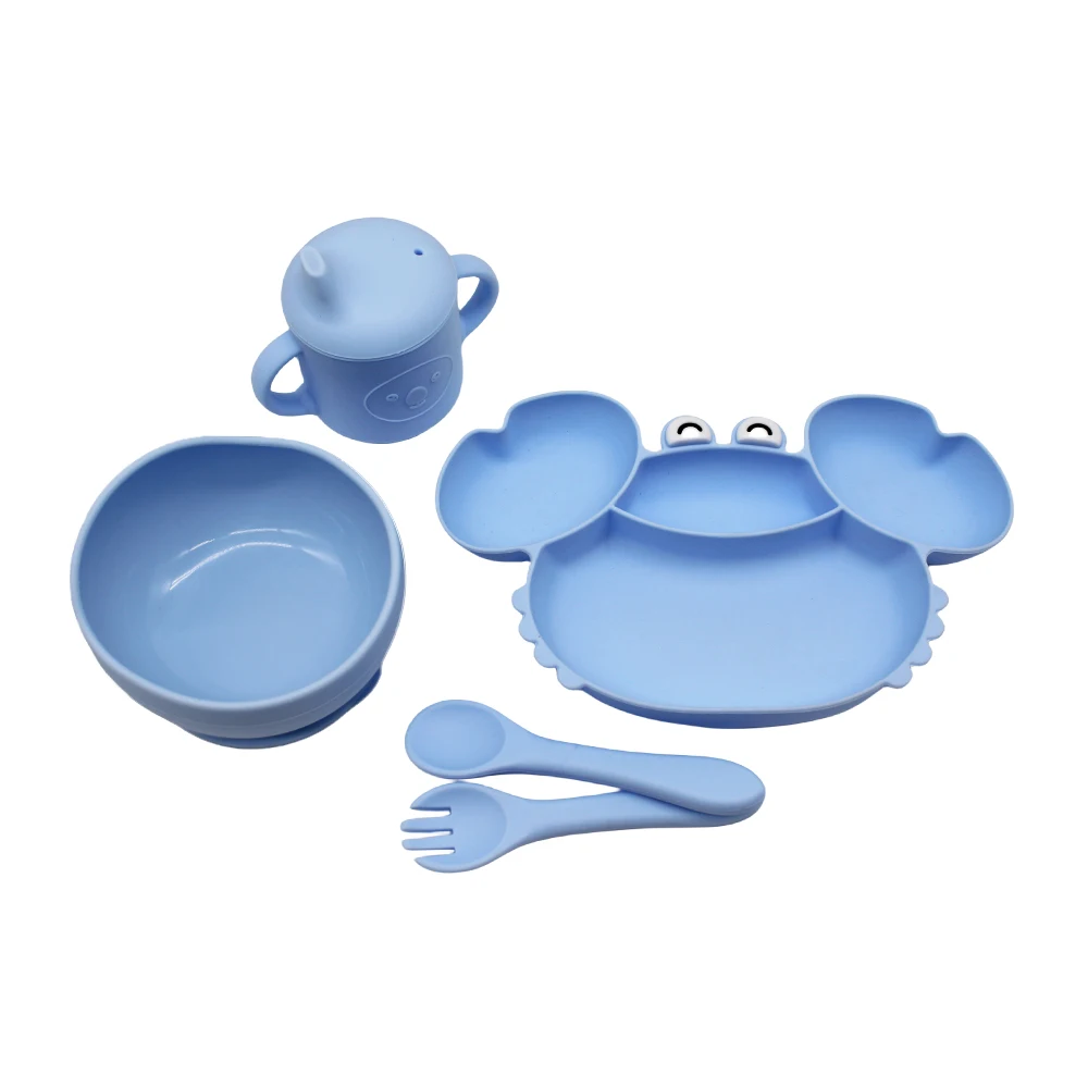 Baby Tableware Set Crab Compartment Plate with Silicone Easy to Wash Boilable Sterilized Baby Eating Training Tableware Set