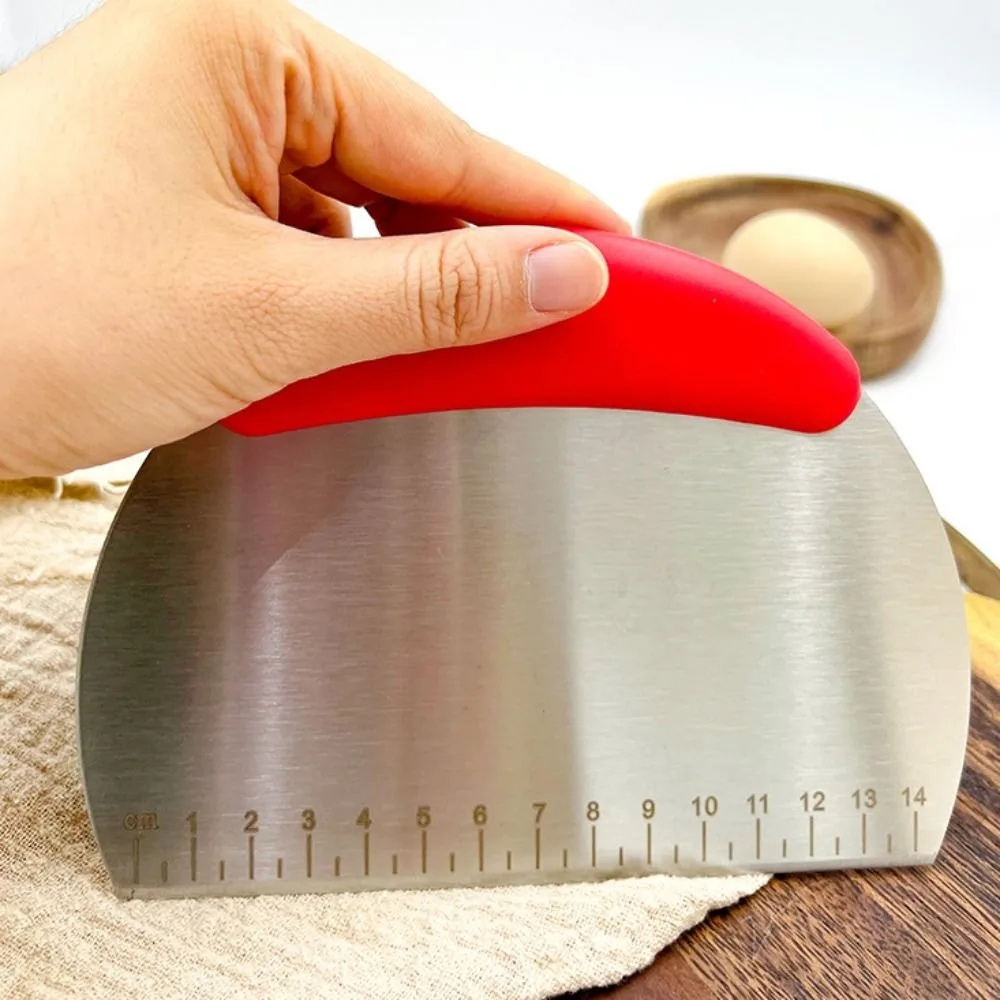 Dough Scraper Dough Cutter Plastic Handle Half Round Scraper Easy To Clean Stainless Steel with Scale Dough Scraper Smooth Surface Dough Cutter Noodle