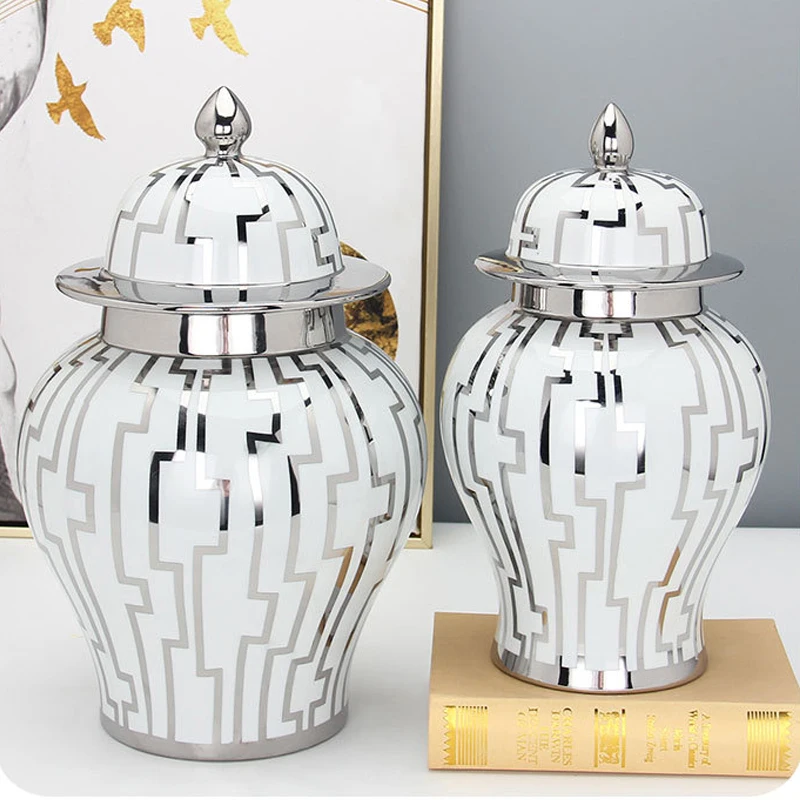 

Household Ceramic Ginger Cans Tea Cans Silver General Cans Storage Cans French-style Home Living Room Accessories Vase Ornaments