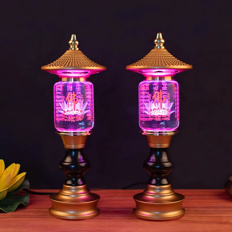 Colorful, Household Lotus Heart Sutra LED Crystal Lamp, Buddha Offering Lamp, Prayer, Buddhist Decorative Accessories, Plug-in