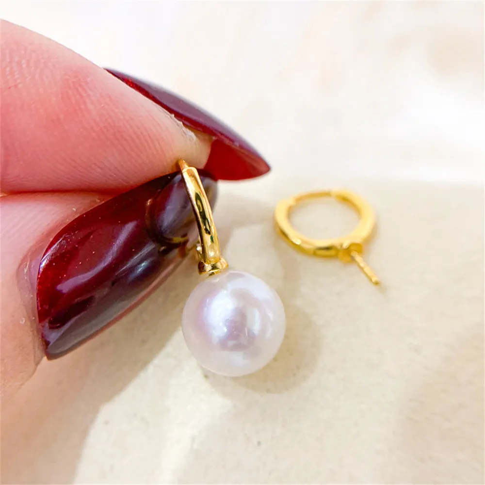 

DIY Pearl Ear Stud Accessories S925 Sterling Silver Jewelry Light Plate Gold Ear Buckle Female Empty Holder Fit 8-11mm Beads