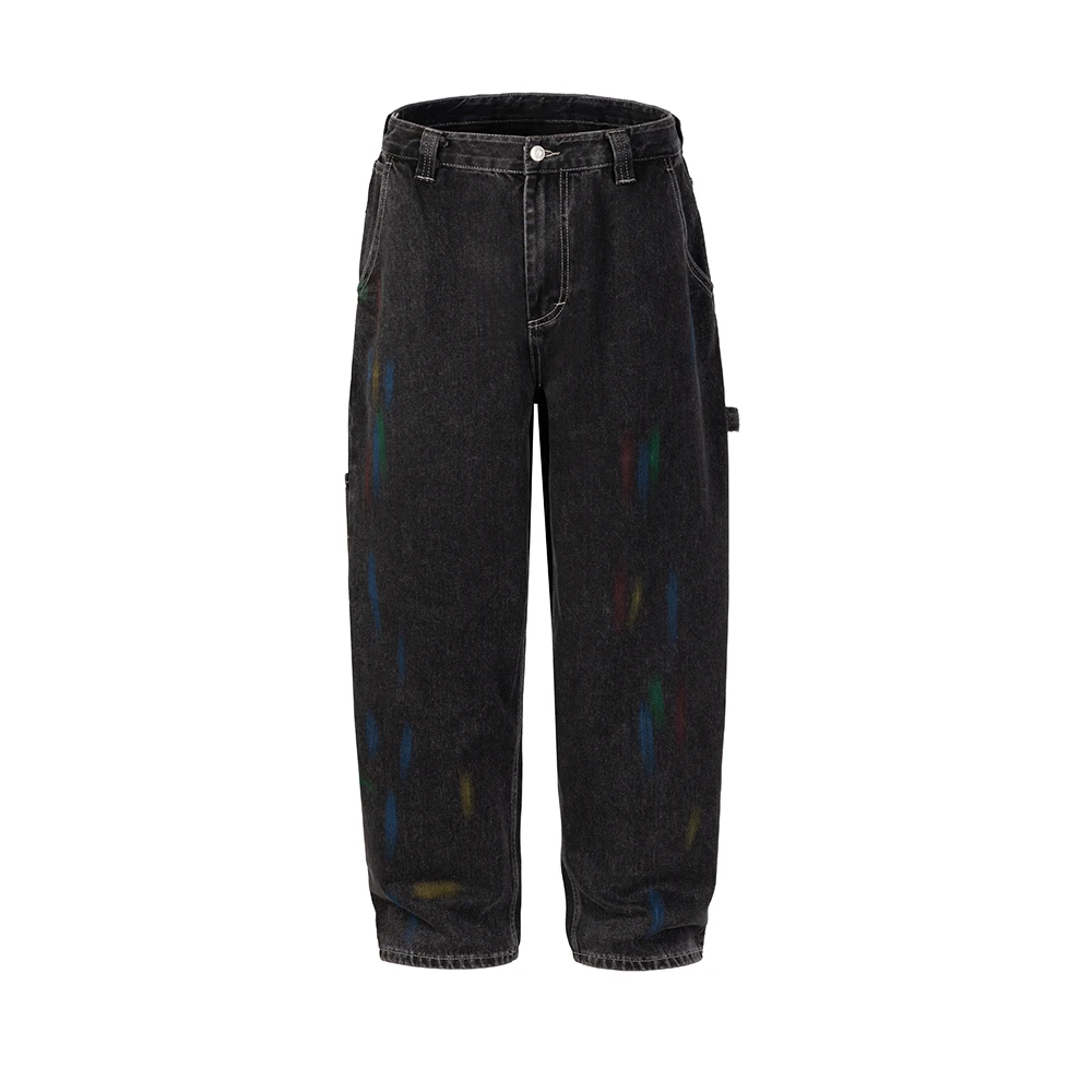 

Y2K Speckled Ink Graffiti Wide Leg Straigth Spliced Baggy Jeans Men's Streetwear Loose Casual Cargos Unisex Denim Trousers