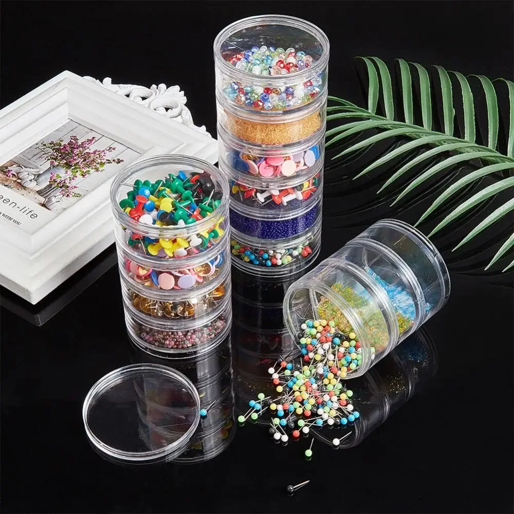 5 Layer Cylinder Transparent Empty Plastic Box 4pcs Jewelry Beads Storage Container Handmade Crafts DIY Parts Display Case