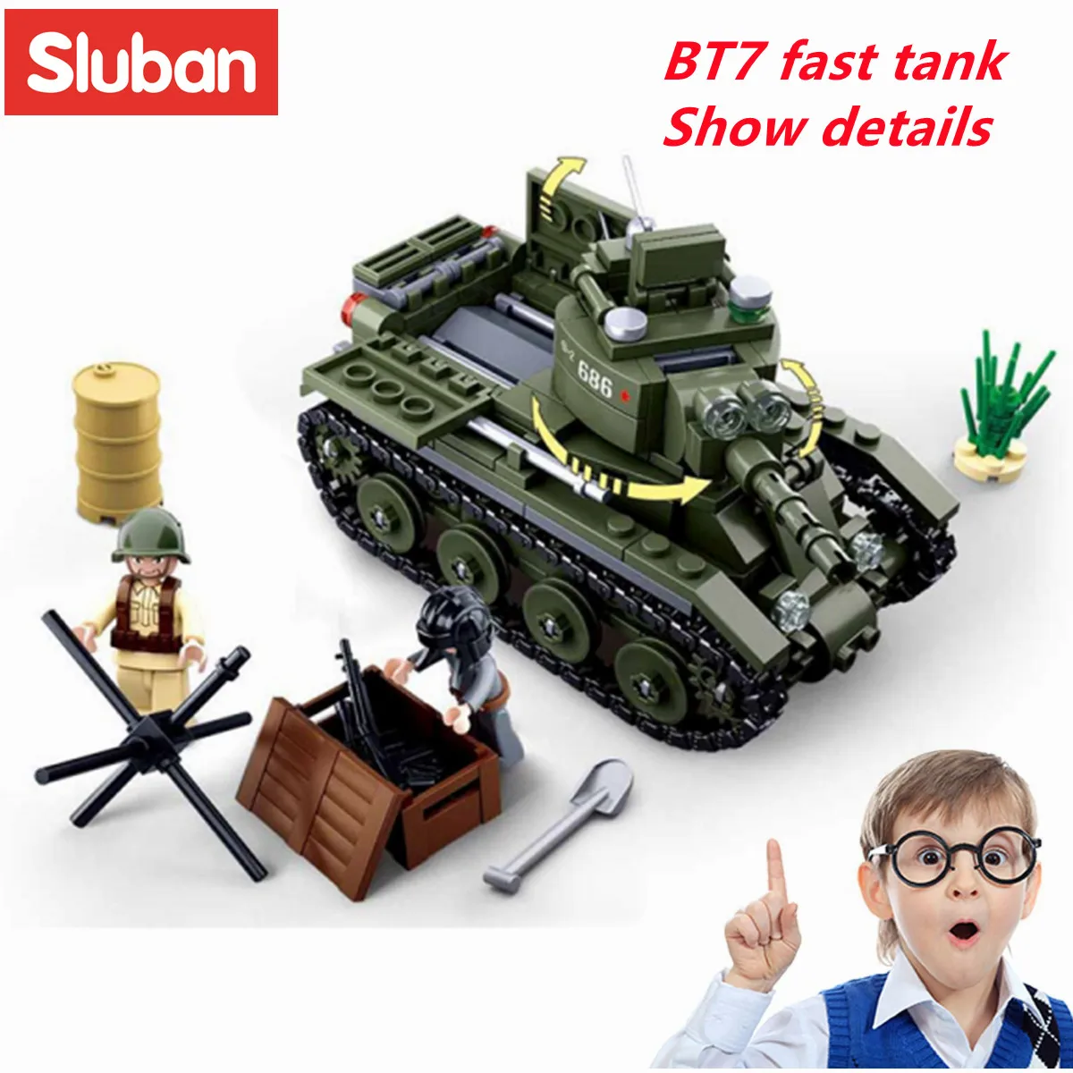 Sluban Building Block Toys WW2 Army BT7 Fast Tank 347PCS Bricks B0686  Military Construction Compatbile With Leading Brands