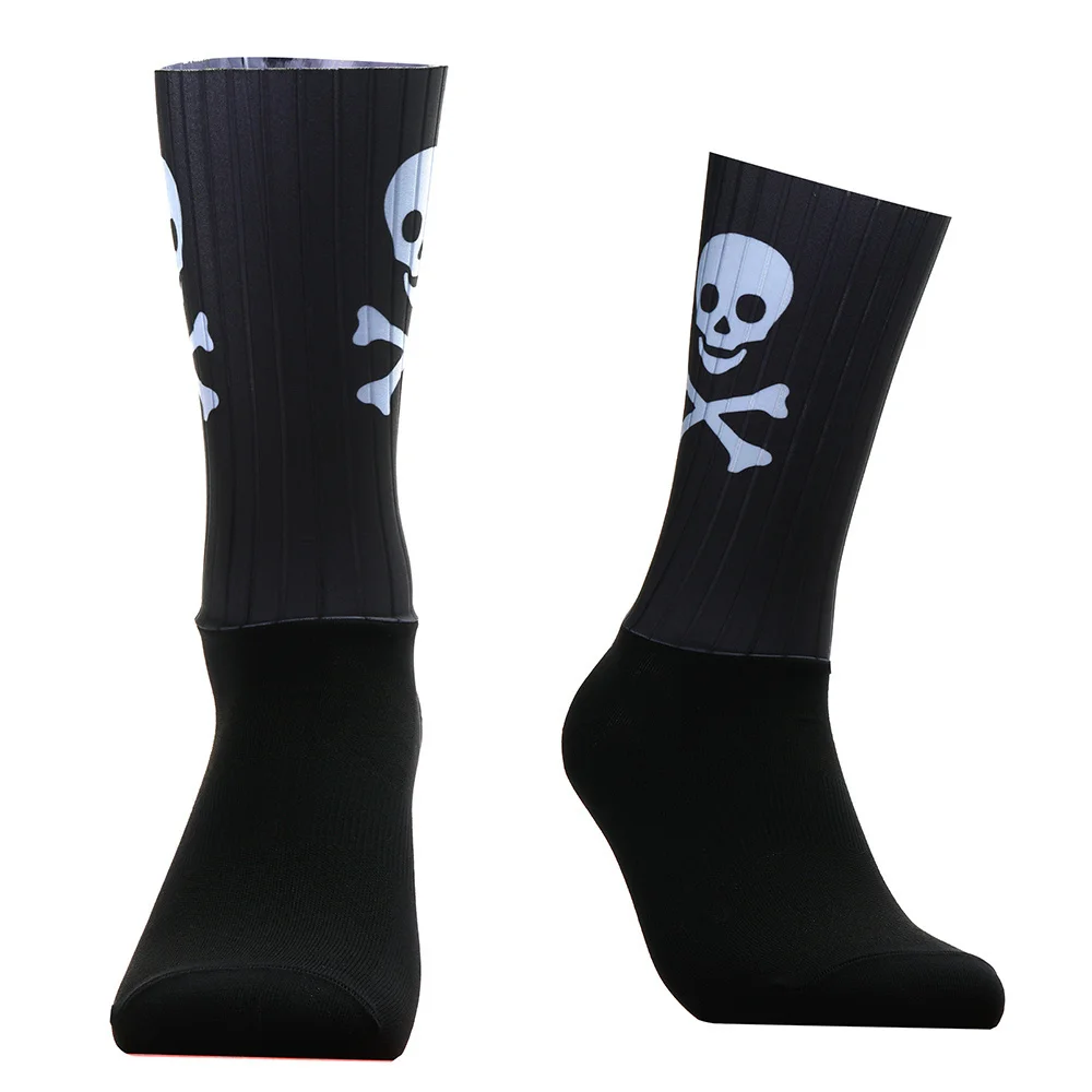 Skull Non-slip Sports Silicone Seamless Aero Cycling Socks Breathable Pattern Road Bike Racing Socks sports socks cycling socks fitness sports socks sport socks