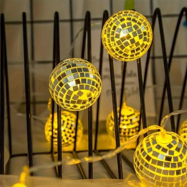 LED Mirror Ball String Lights Warm White for Parties and Decor 3