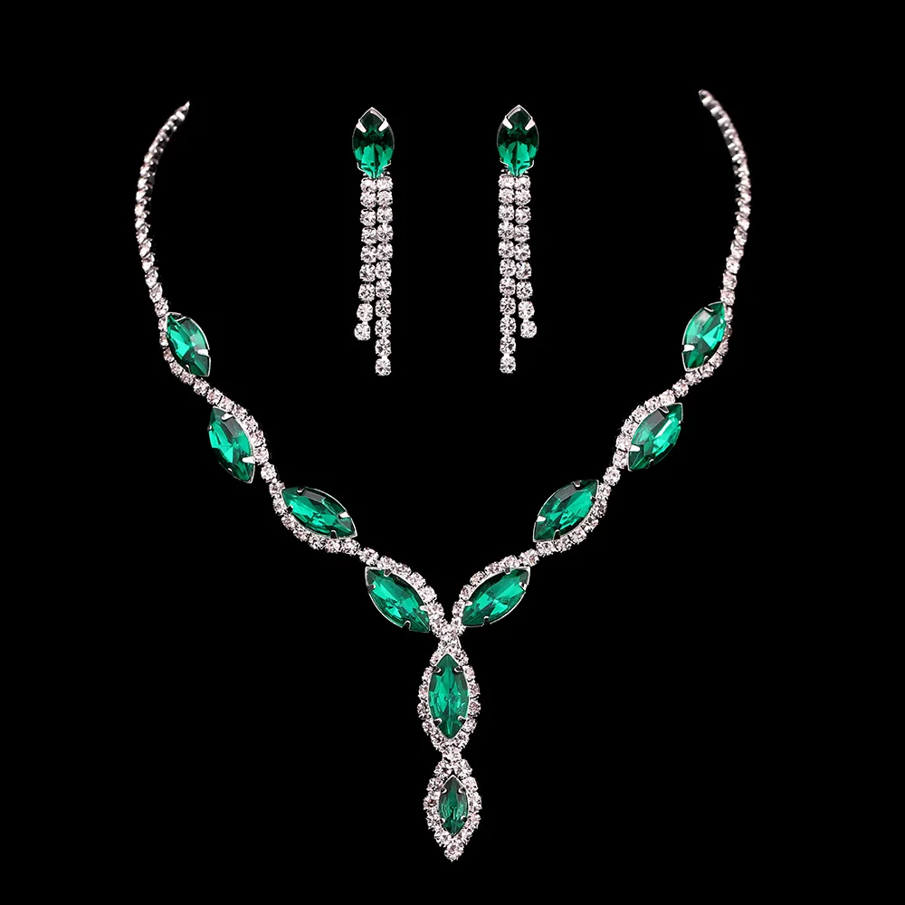 Women's Prom Wedding Jewelry Set Fashion Crystal Flower Tassel Necklace Earrings Bridal Set bridal jewelry sets