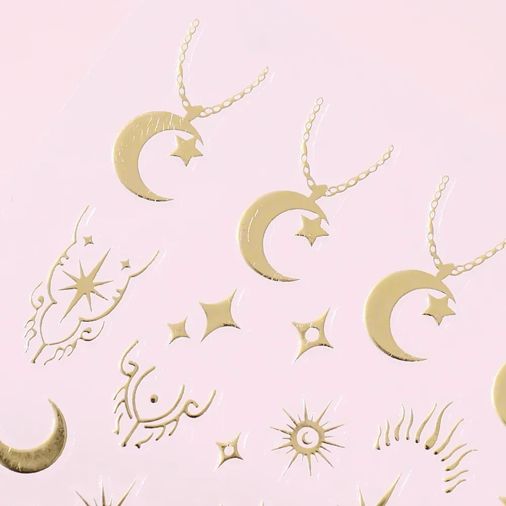 Heallor Sliver Gold Nails Stickers Mental Sun Moon Star Lock Angel Wing Decals Nail Charms 3D Adhesive Sliders Spring Decor Acce 4