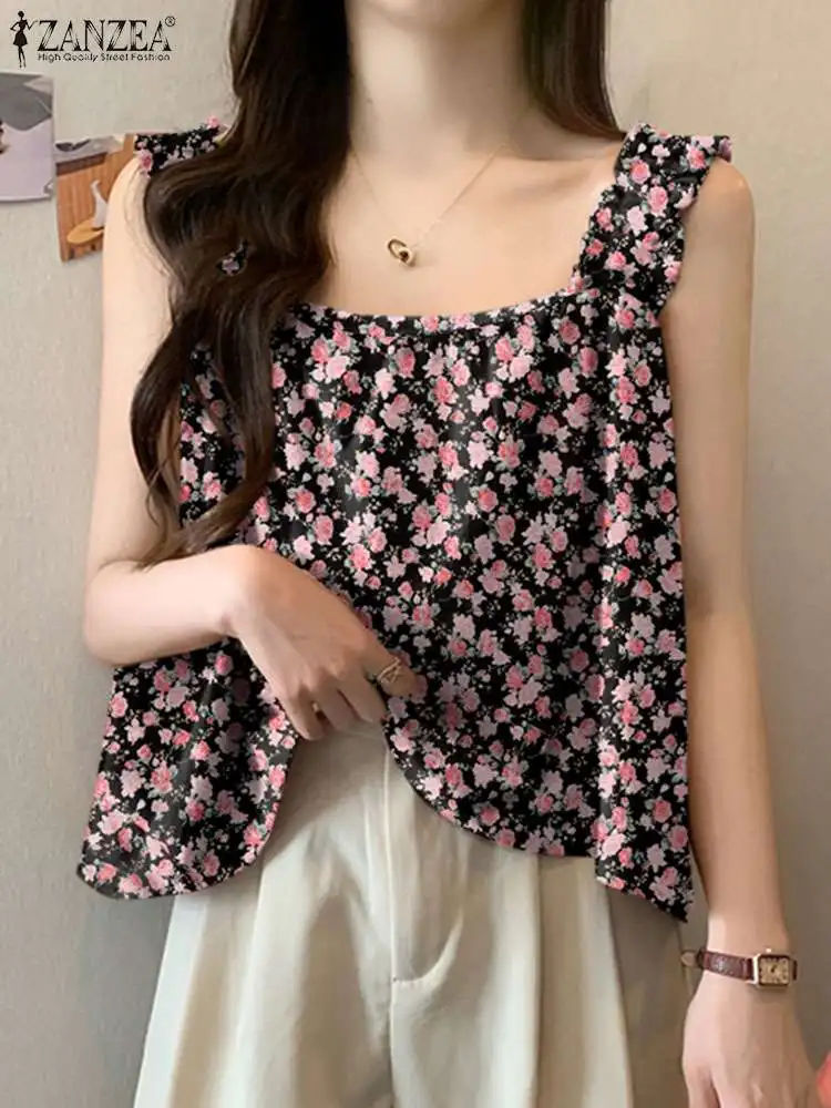 

ZANZEA Summer Women Blouse Bohemian Floral Printed Camis Tanks Stylish Tops Lady Party Tunic Shirt Holiday Beach Chemise Vest