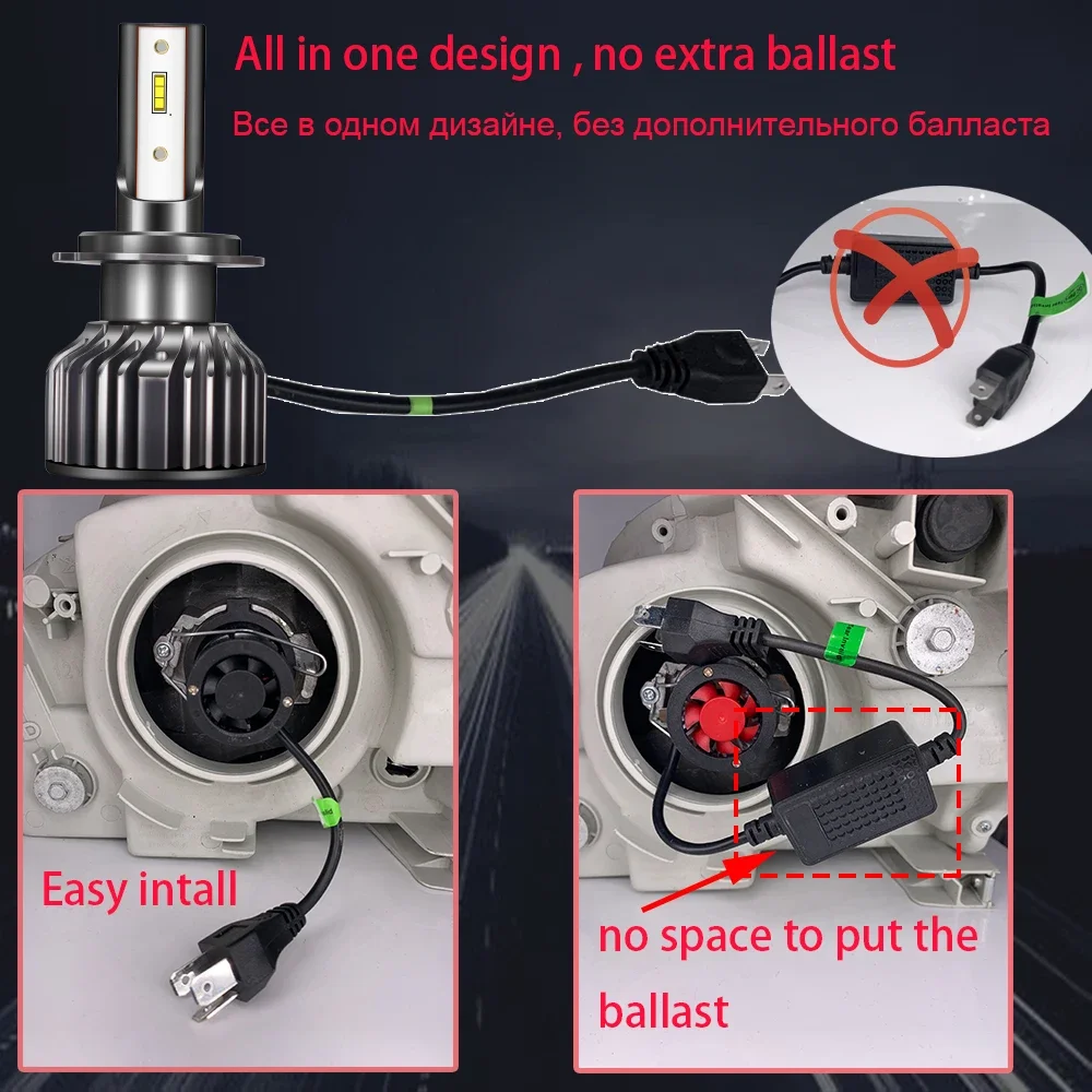 YHKOMS Canbus Car Lights H7 H11 LED Lamp Car Headlight Bulbs H4 H1 H8 H9 9005 9006 HB3 HB4 Turbo LED Bulbs 12V Auto Light