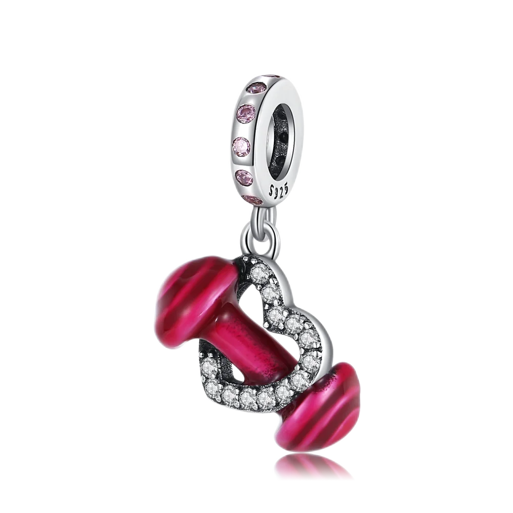 

Actual 925 Sterling Silver Red Barbell Love Charm Fit Pandora Bracelet Women's DIY Sports Party Exquisite Jewelry Accessories