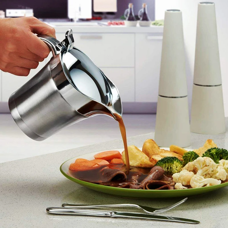 

Gravy Boat 304 Stainless Steel Steak Sauce Pot Double Walled Insulated 500/750ml Seasoning Tube Sauce Gravy Pot Kitchen Tools