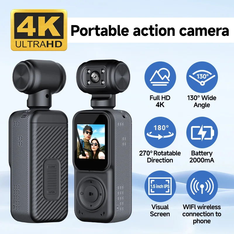 4K 액션 캠코더 풀 HD 드라이버 미니 오토바이 헬멧 스포츠 울트라 DV 바디캠 여행 브이로그용