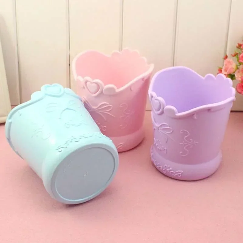 Small Bow Pen Holder Candy Color Pink Pencil Organizer Box Stand Container Kitchen Jars Household Products