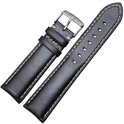 Elegant Vintage Genuine Leather Watch Band with Steel Pin Buckle - Multiple Sizes & Colors Available - 22mm (Black silver buckle)