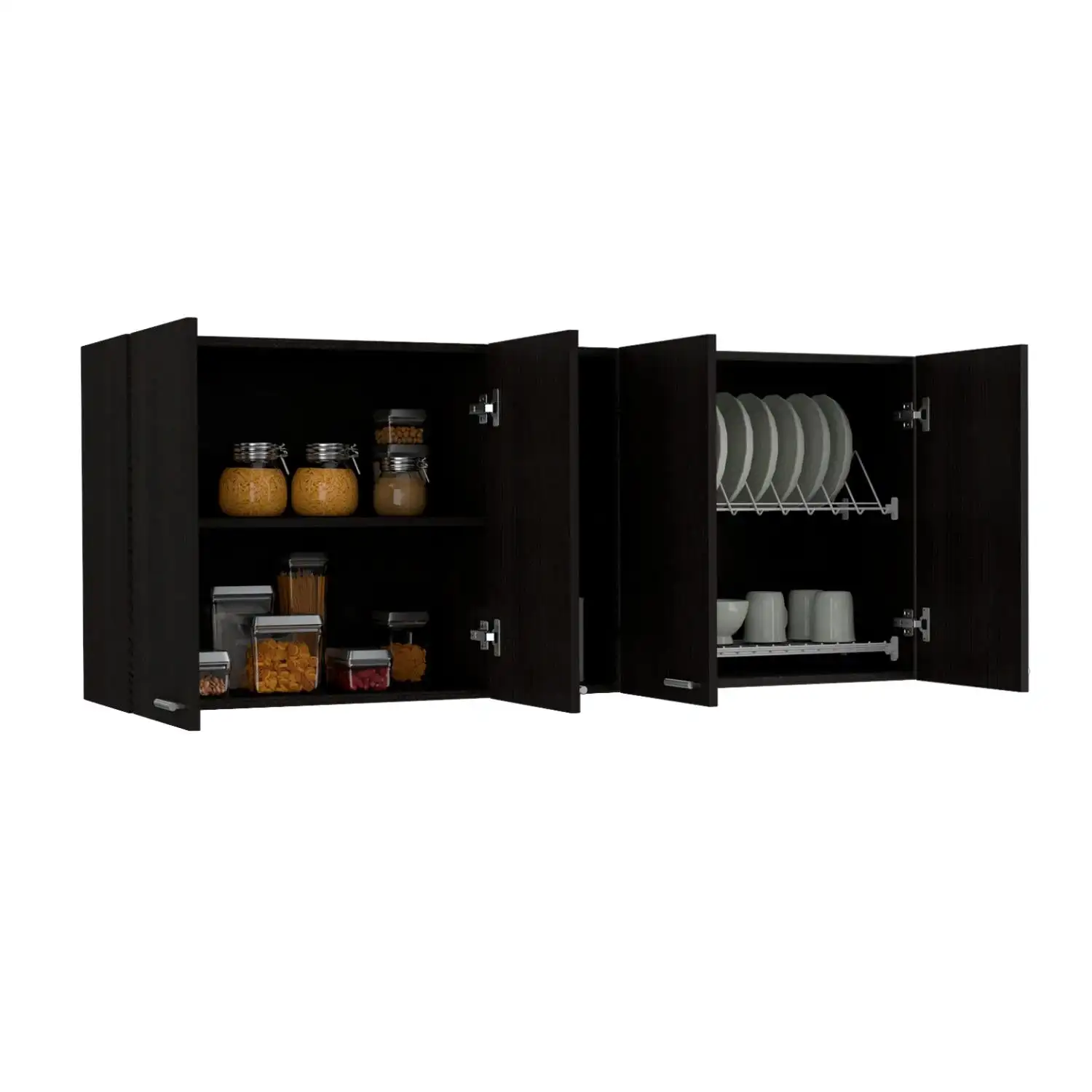 Portofino 150 Wall Cabinet,  Double Door, Two External Shelves, Two Interior Shelves Black 4