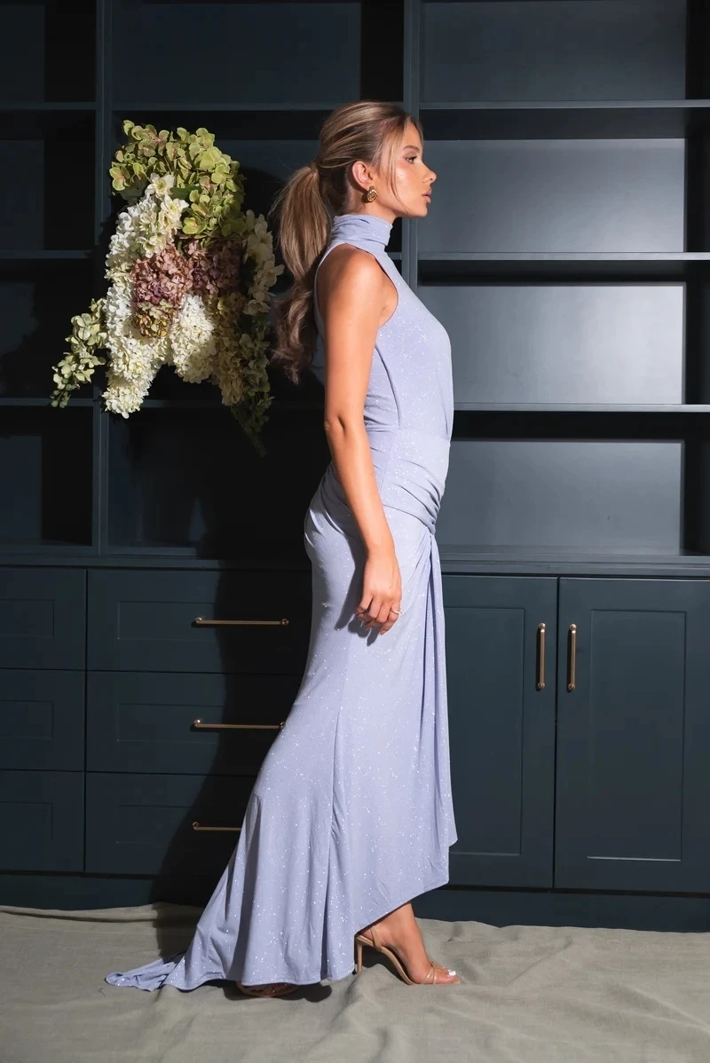 Elegant Sleeveless Elastic Tight Women Dress High Neck Bodycon Pleated Long Party Evening Dress AutumnWinter New Vestido