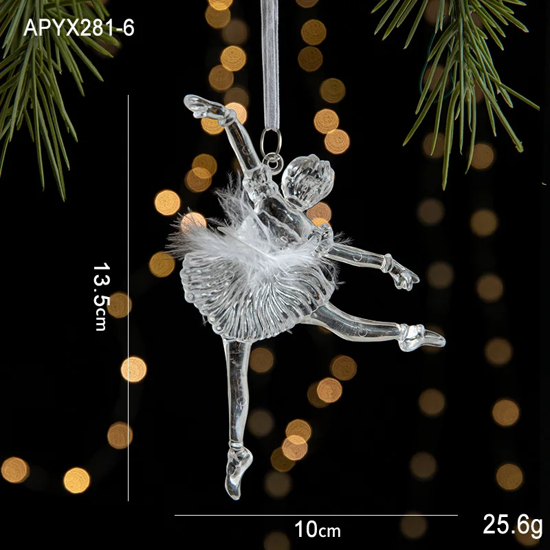 Christmas Tree Ice Crystal Pendant, Transparent Acrylic Angel Girl Hanging Garland Ornament, New Year Home Window Decor images - 6