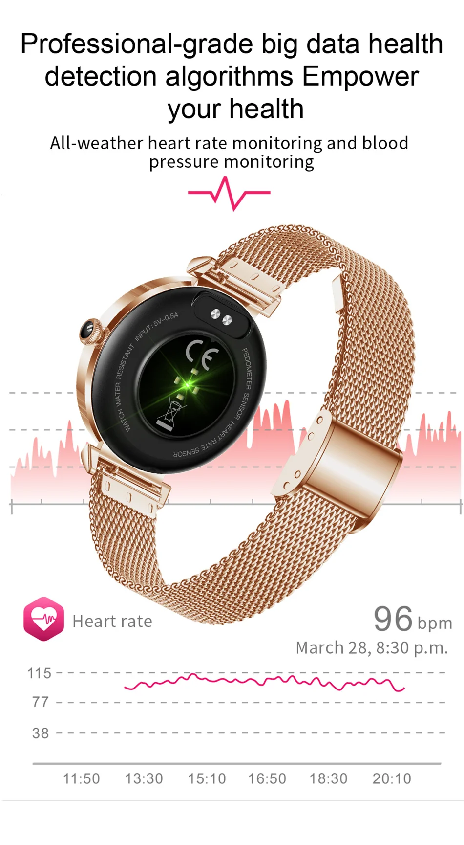 IP68 Waterproof Smart Watch Women Lovely Bracelet Heart Rate Monitor Sleep Monitoring Smartwatch Ladies Connect IOS Android+Gift