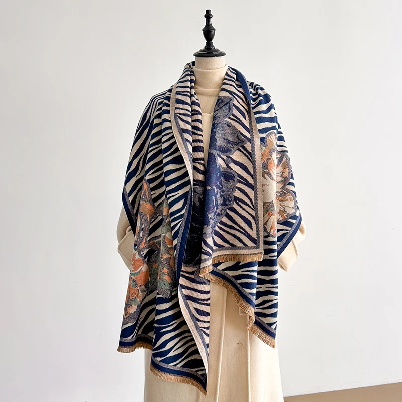 2025 Women's Luxury Cashmere Winter Shawl - Zebra Print with Tassels Pashmina Bandana Wrap