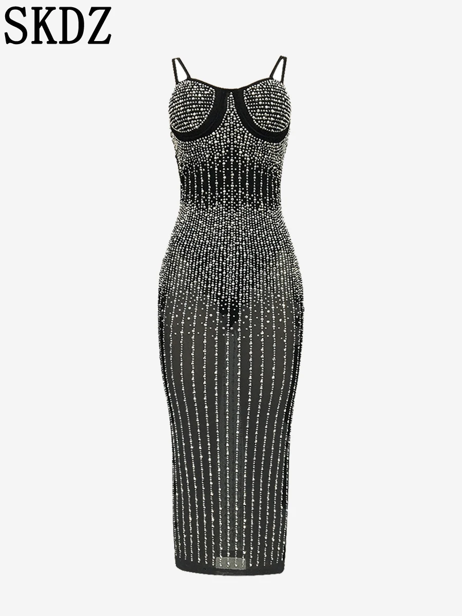 Sparkling Diamond Mesh Perspective Dress New Fashion Nightclub Evening Dress