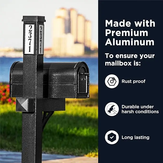 Aluminum Mailboxes for Outside with Post and Solar Mailbox Light for Easy Navigation, Black Mailbox Post Combo Kit, Mail Boxes