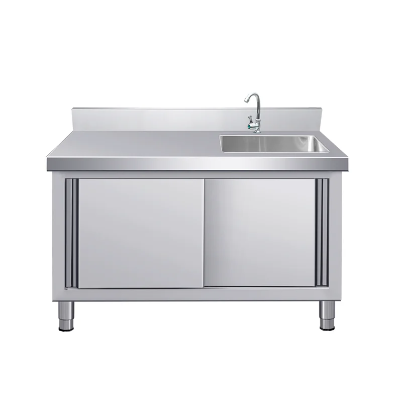 Stainless steel sliding door workbench with pool platform sink integrated stovecabinet hotelcommercial household kitchen cabinet