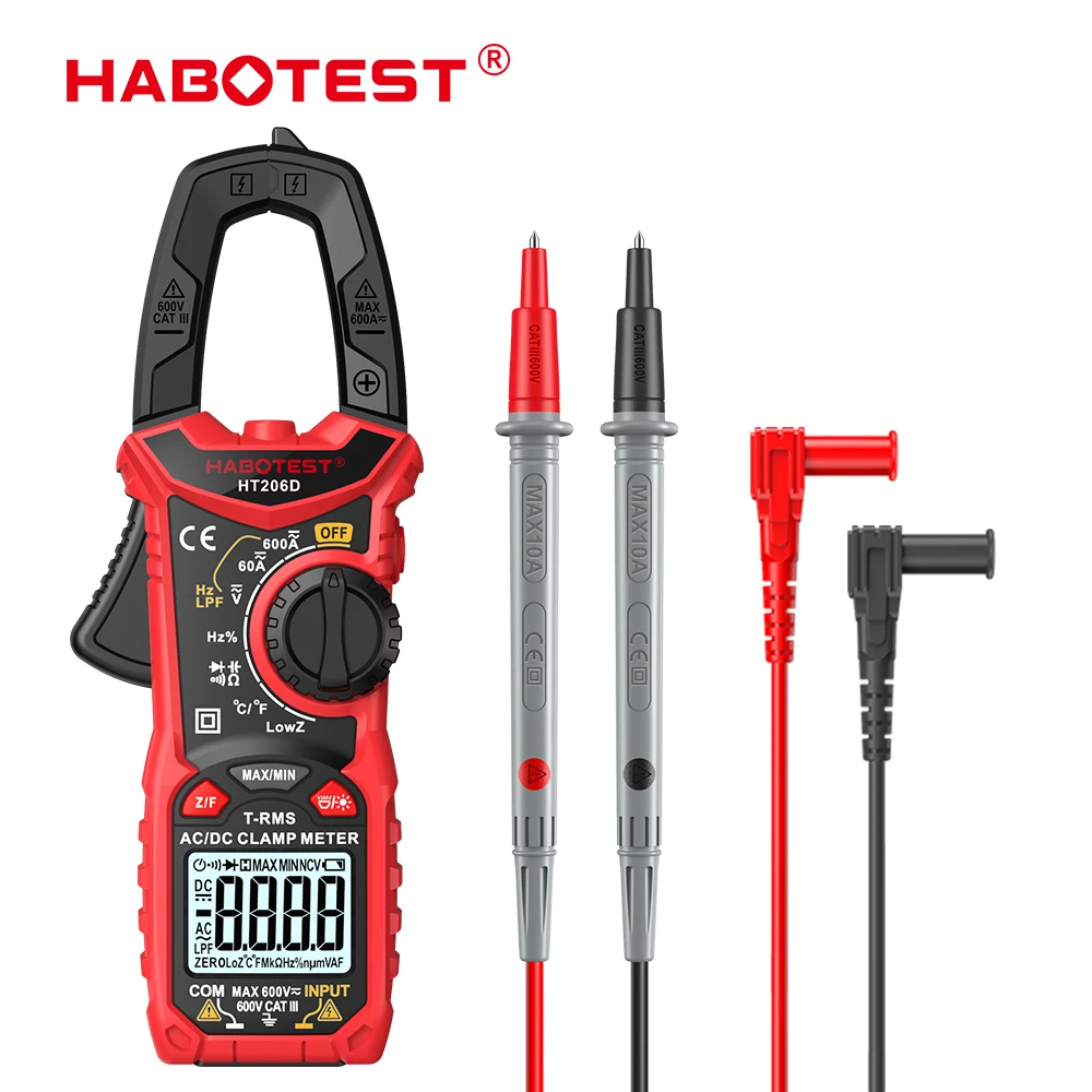 HABOTEST HT206D Digital Clamp Meter DC/AC Current 600A Multimeter