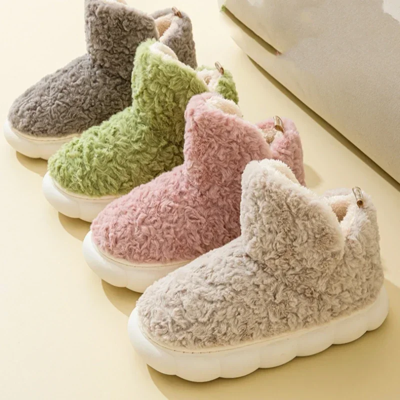 

Couple Cotton Snow Boots 2024 Winter High Top Cotton Shoes Home Wearing Non Slip Winter Flats Warm Women Short Plush Ankle Boots
