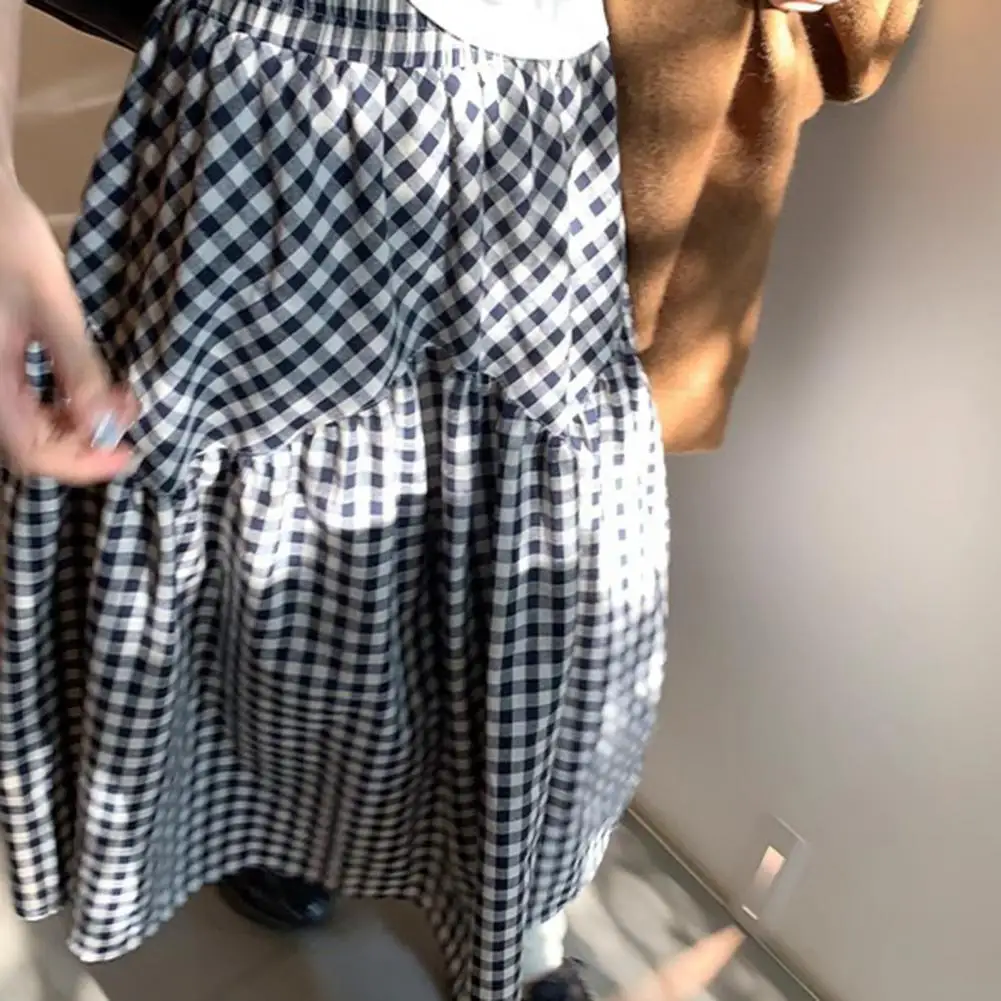 Plaid Patterned Skirt Retro Style Plaid Print A-line Midi Skirt with Elastic High Waist for Women Vintage Swing Skirt for Wear