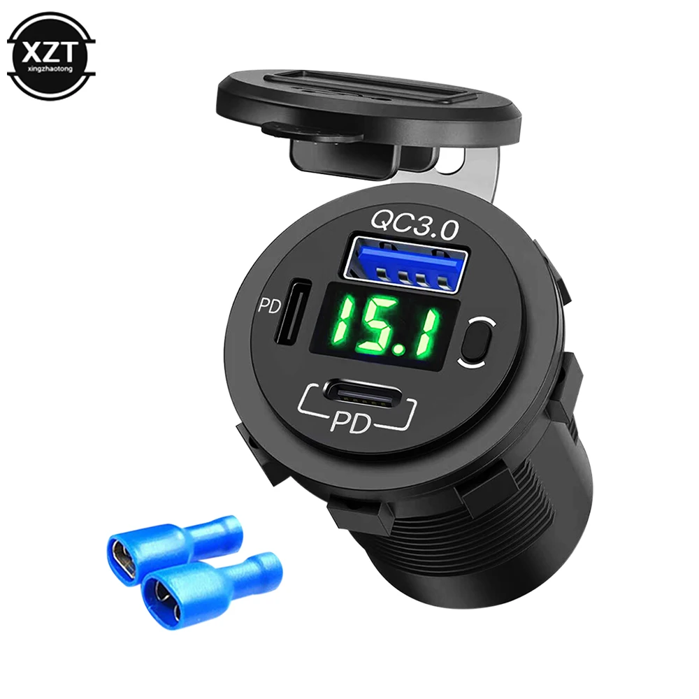 New 12V/24V Dual USB Car Charger Socket 18W Quick Charger QC3.0 20W PD