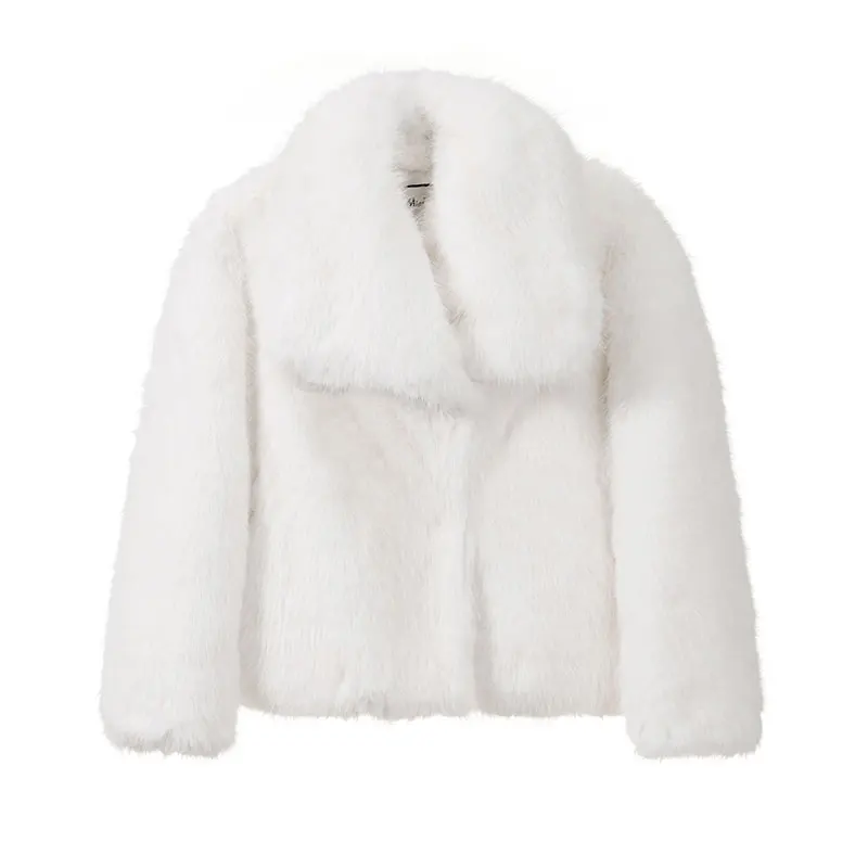 Chic Street Furry Collar Faux Fur Coat Women Winter Hot Girls Snow White Mountain Fashion Fluffy Fox Fur Jacket