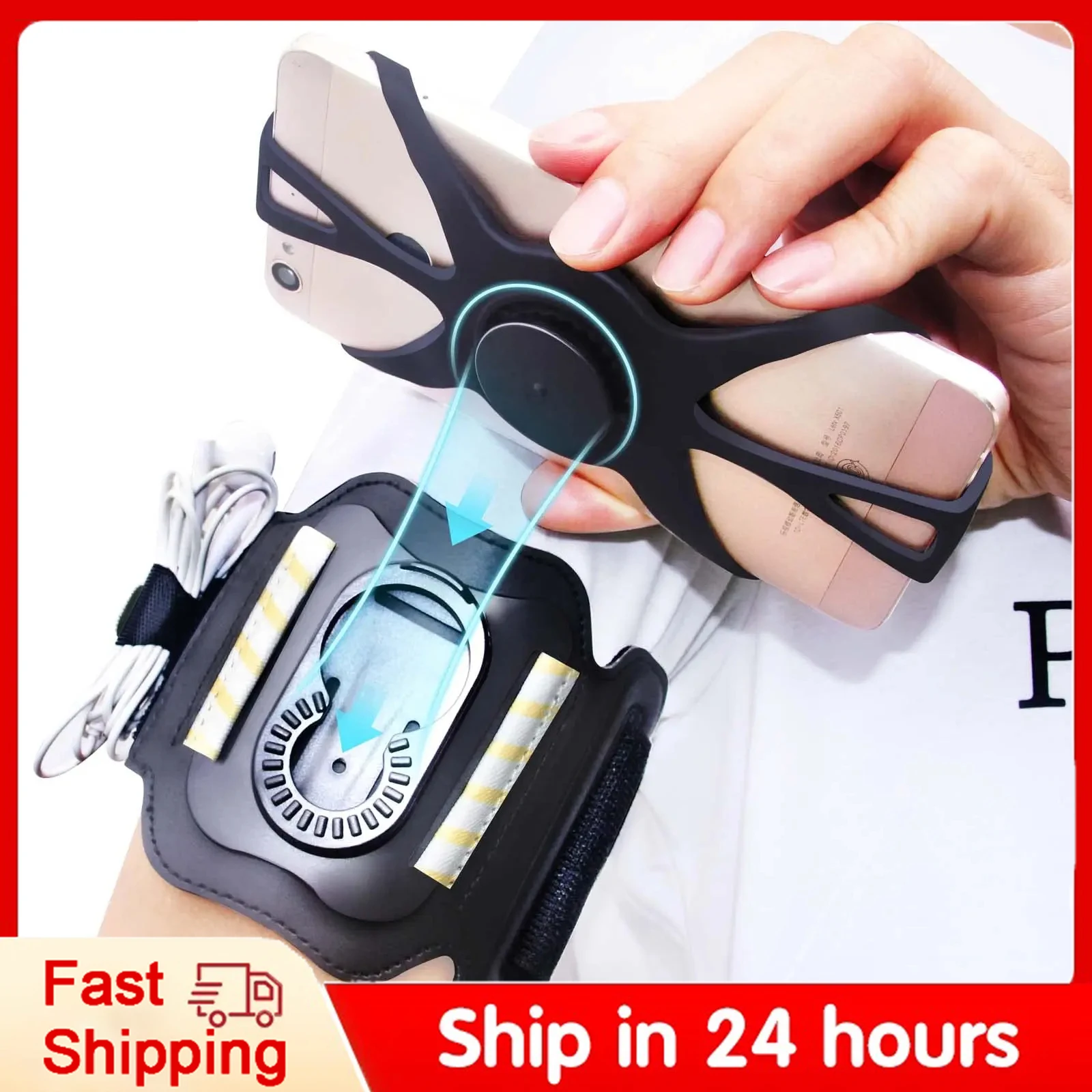 

360°Rotatable Phone Holder Running Armband Wristband Fit 4.5-7’ For Samsung Android IOS With Card Pockets for Running Cycling