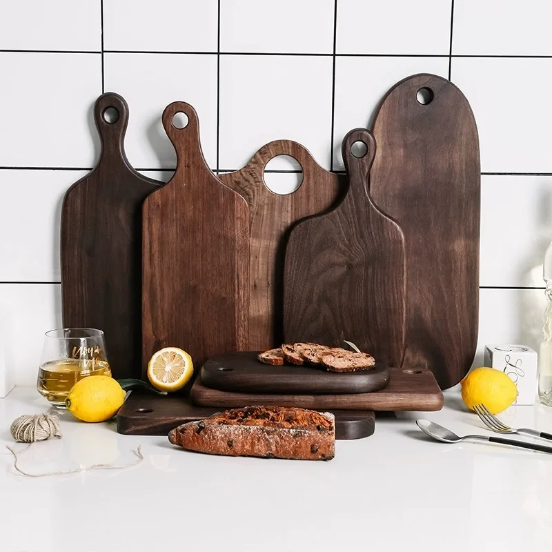 Japanese Wooden Cutlery and Plates Black Walnut Solid Wood Pizza Plate Kitchen Dining Plate Set Wooden Steak